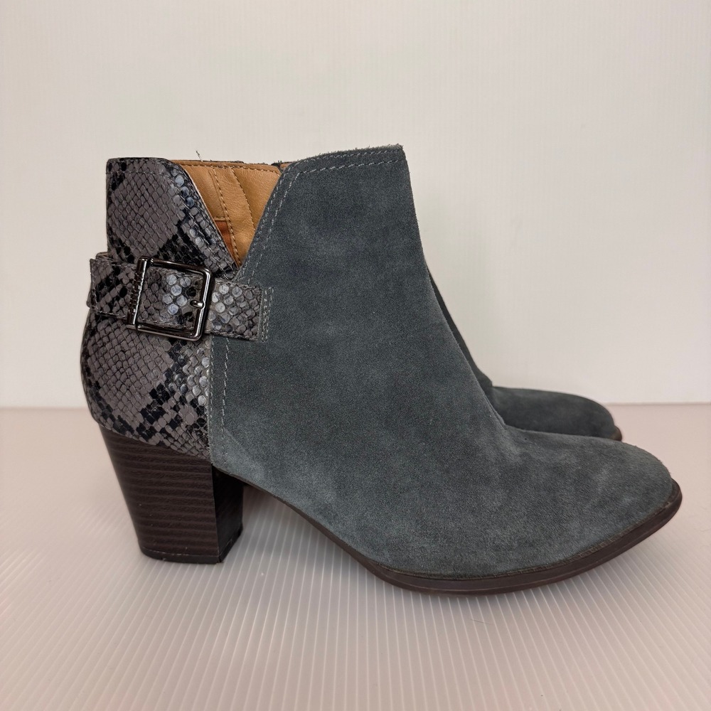 Vionic Naomi Snake Embossed‎ Suede Ankle Boots Block Heel Buckle Women 9 - Picture 3 of 9